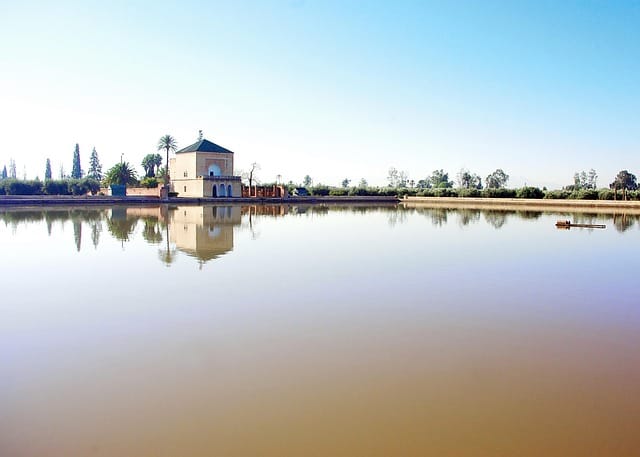 morocco, nature, marrakech, menara, palace, garden, basin, color, culture, building